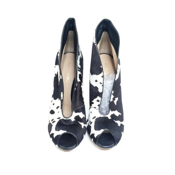 Gianvito Rossi Vamp Cowhide Haircalf Peep Toe Booties Heels EU 38.5 US 8-8.5 - Picture 3 of 12
